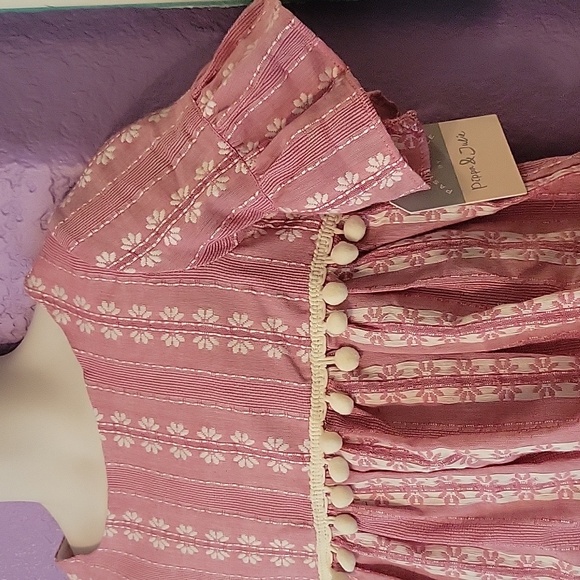 Pastourelle by Pippa & Julie red boho bohemian tassel pom pom modern top - Picture 2 of 10